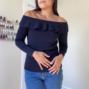 COS Navy Ruffle Long Sleeve